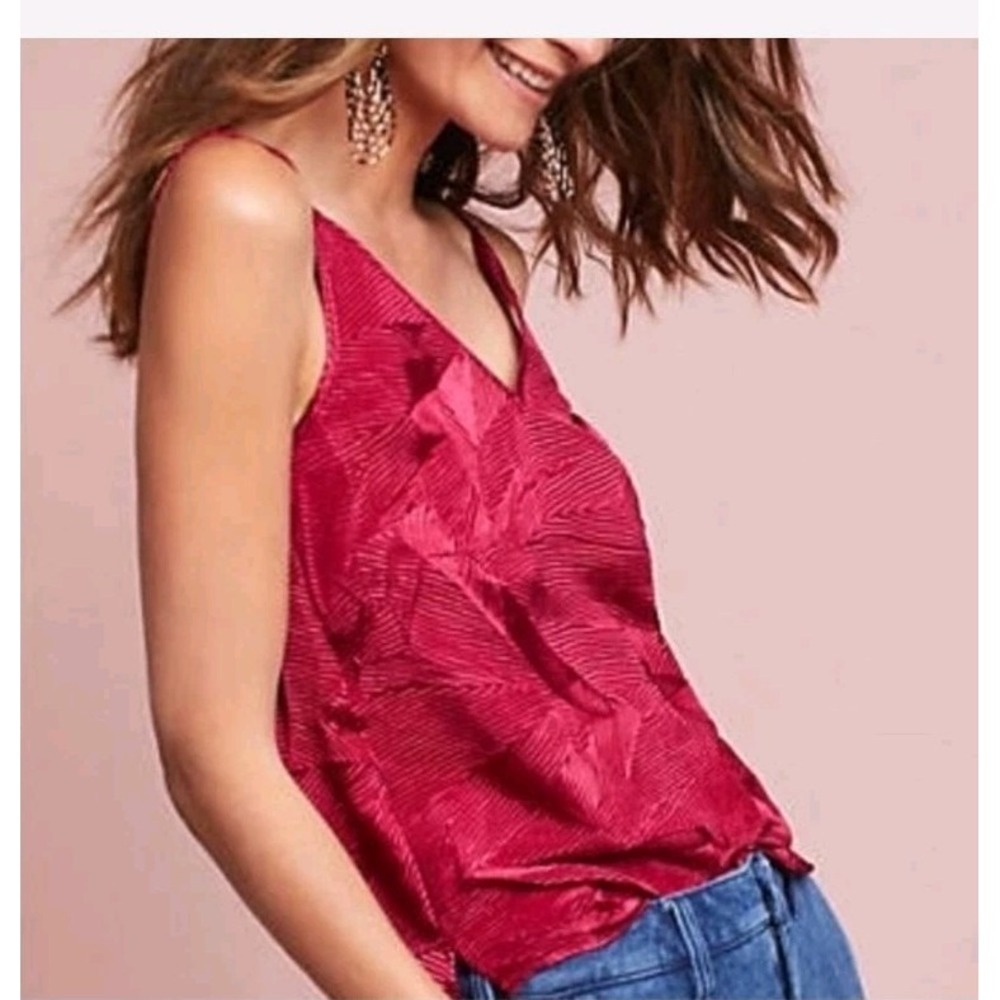 Anthropologie Floreat Textured Pleated Tank Top Sleeveless Red Relaxed Fairy Lrg